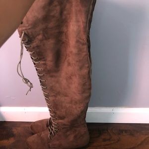 Taupe thigh boots